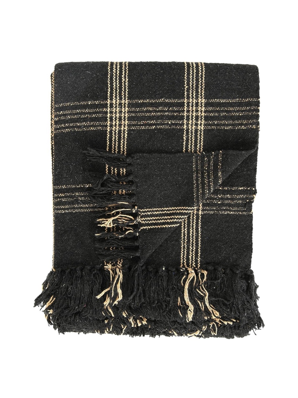 Black and Tan Plaid Throw 100% Cotton 60x50”